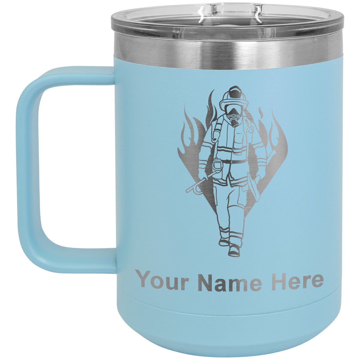 15oz Vacuum Insulated Coffee Mug, Fireman, Personalized Engraving Included