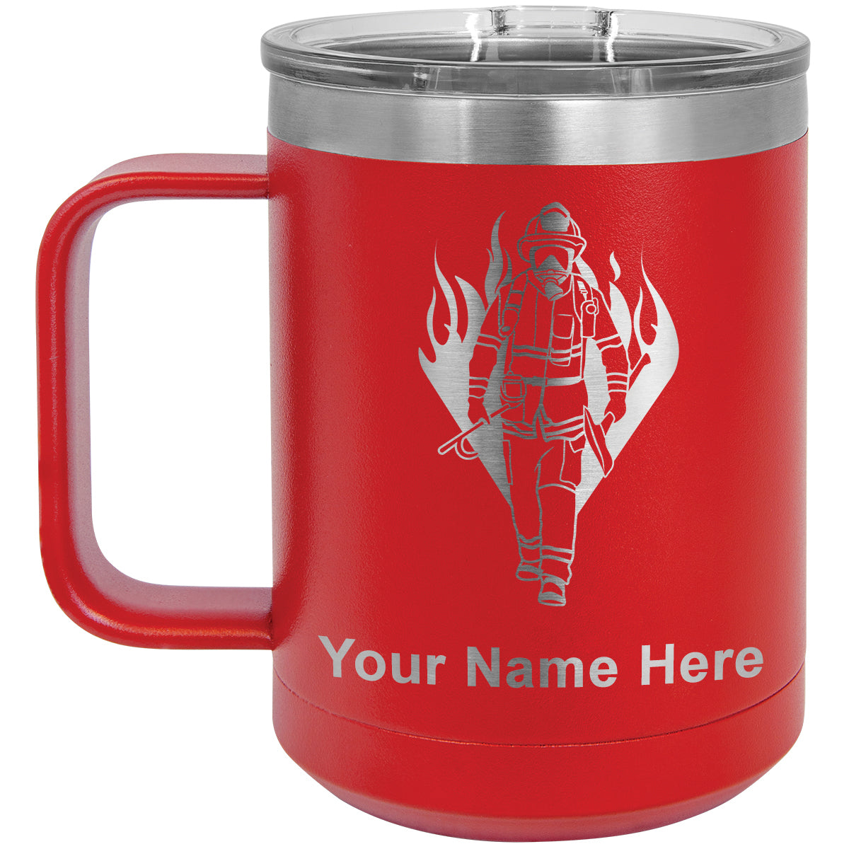 15oz Vacuum Insulated Coffee Mug, Fireman, Personalized Engraving Included