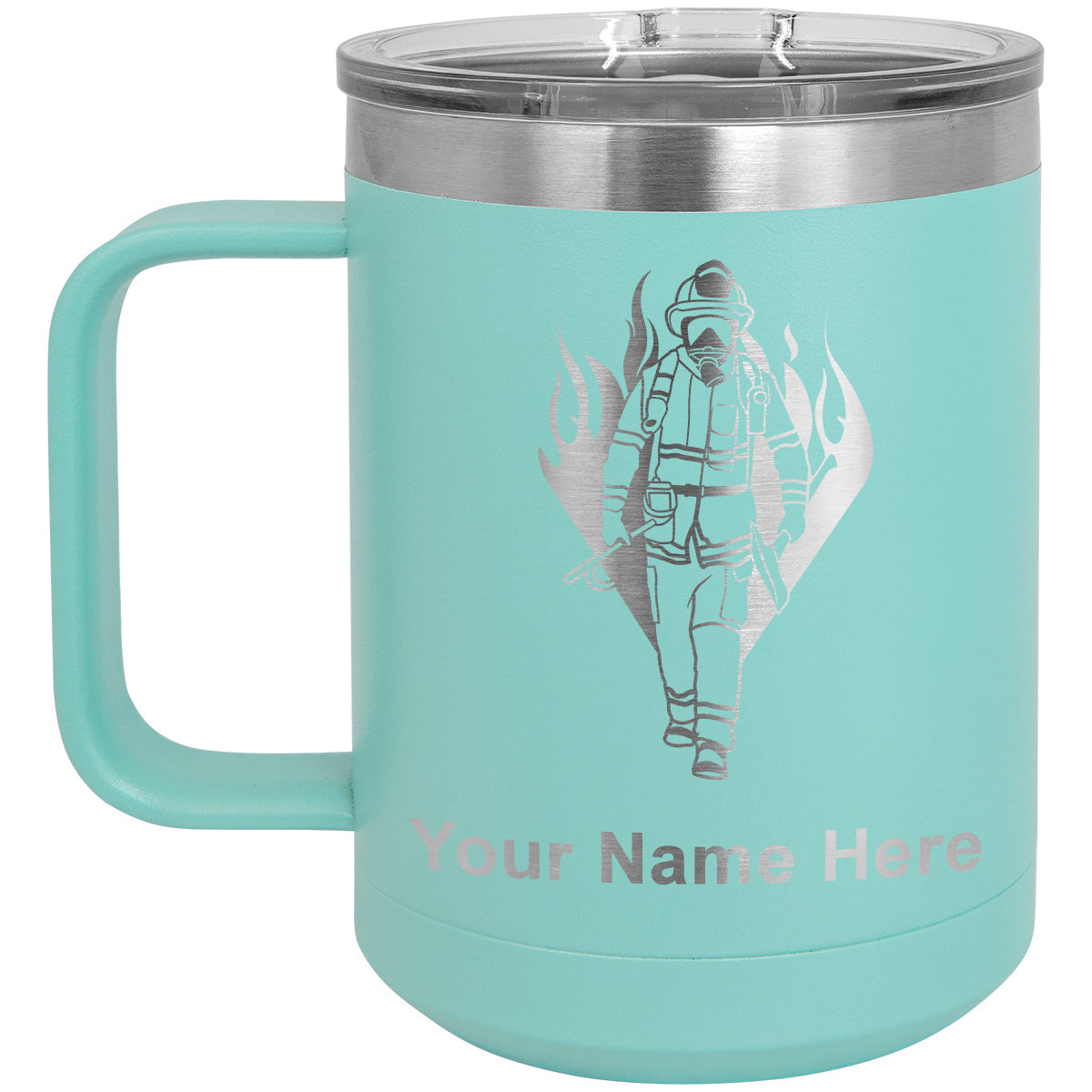 15oz Vacuum Insulated Coffee Mug, Fireman, Personalized Engraving Included