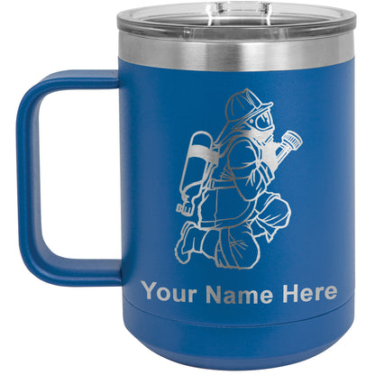 15oz Vacuum Insulated Coffee Mug, Fireman with Hose, Personalized Engraving Included