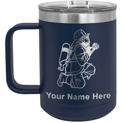 15oz Vacuum Insulated Coffee Mug, Fireman with Hose, Personalized Engraving Included