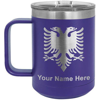 15oz Vacuum Insulated Coffee Mug, Flag of Albania, Personalized Engraving Included