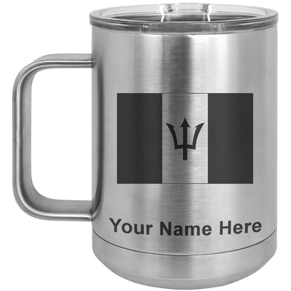 15oz Vacuum Insulated Coffee Mug, Flag of Barbados, Personalized Engraving Included