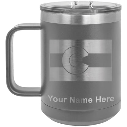 15oz Vacuum Insulated Coffee Mug, Flag of Colorado, Personalized Engraving Included