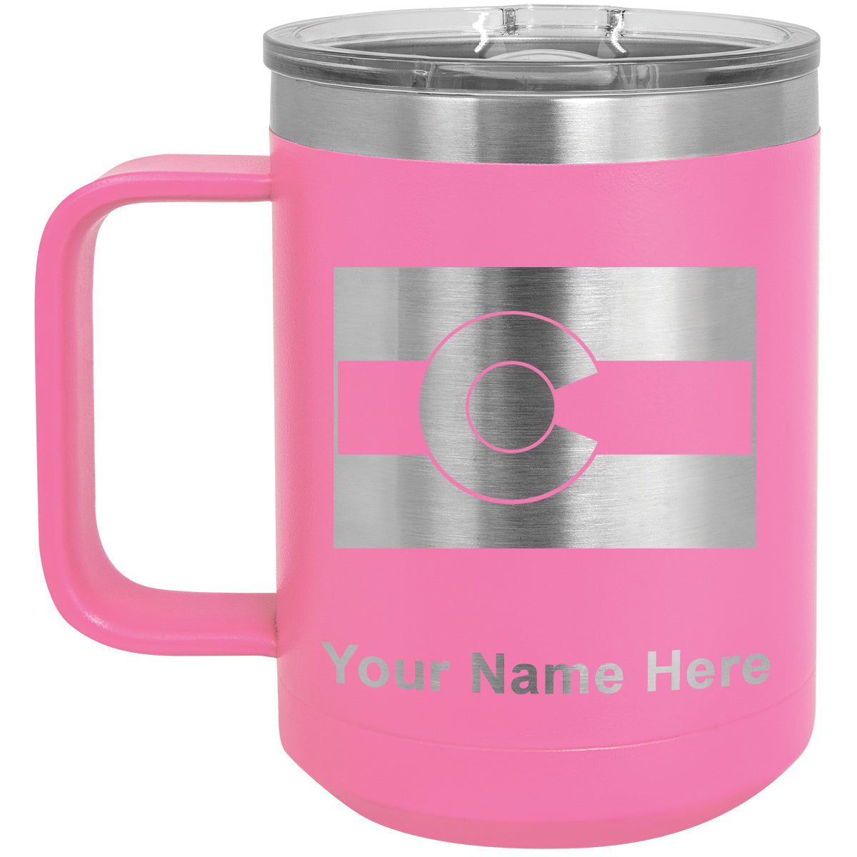 15oz Vacuum Insulated Coffee Mug, Flag of Colorado, Personalized Engraving Included