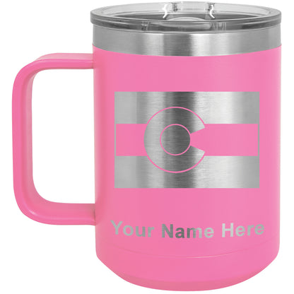 15oz Vacuum Insulated Coffee Mug, Flag of Colorado, Personalized Engraving Included