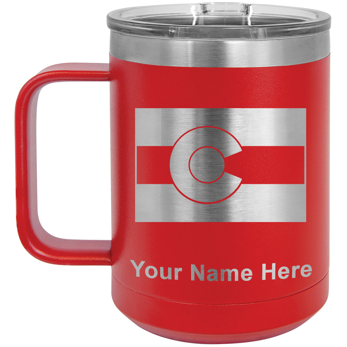15oz Vacuum Insulated Coffee Mug, Flag of Colorado, Personalized Engraving Included