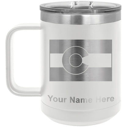 15oz Vacuum Insulated Coffee Mug, Flag of Colorado, Personalized Engraving Included