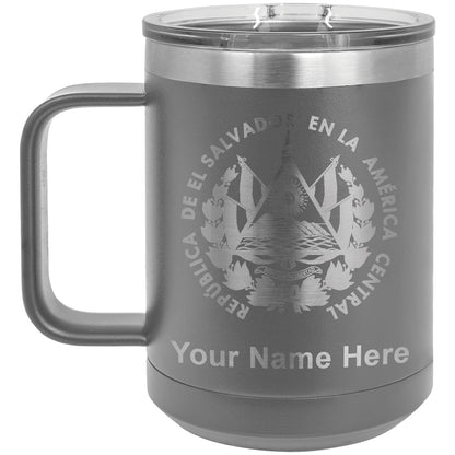 15oz Vacuum Insulated Coffee Mug, Flag of El Salvador, Personalized Engraving Included