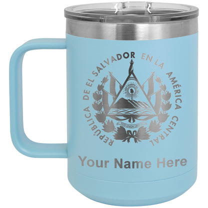 15oz Vacuum Insulated Coffee Mug, Flag of El Salvador, Personalized Engraving Included