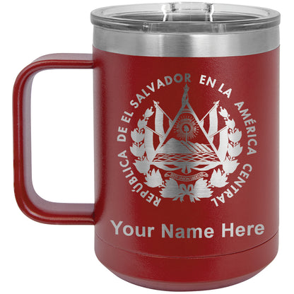 15oz Vacuum Insulated Coffee Mug, Flag of El Salvador, Personalized Engraving Included