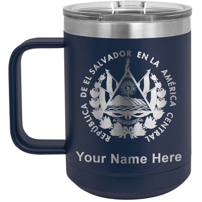 15oz Vacuum Insulated Coffee Mug, Flag of El Salvador, Personalized Engraving Included