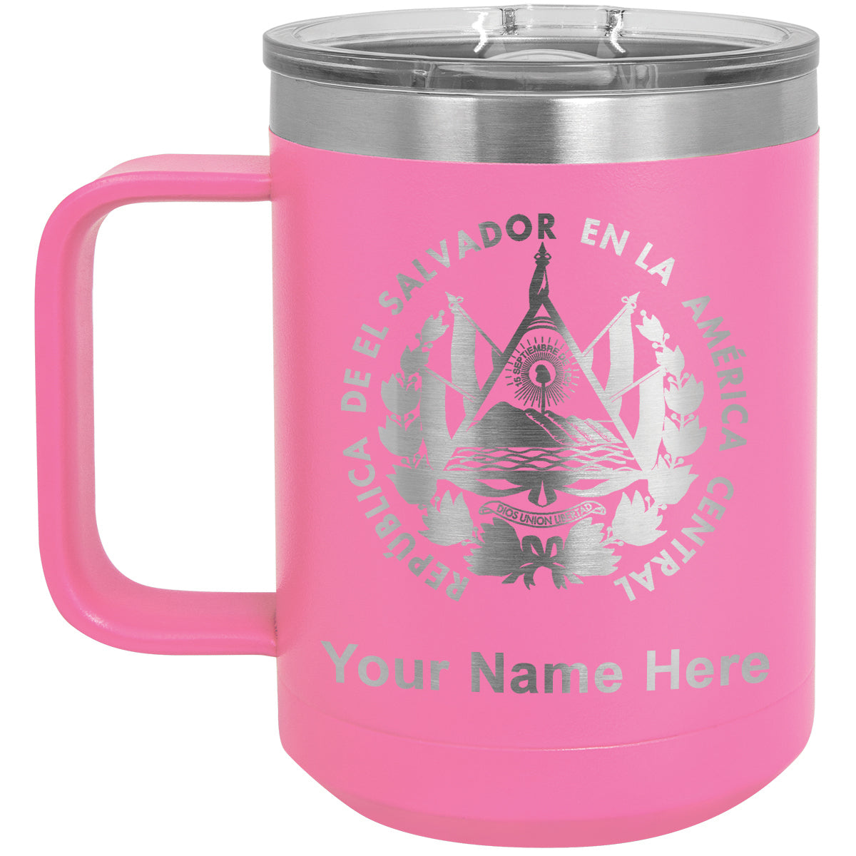 15oz Vacuum Insulated Coffee Mug, Flag of El Salvador, Personalized Engraving Included