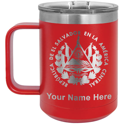 15oz Vacuum Insulated Coffee Mug, Flag of El Salvador, Personalized Engraving Included