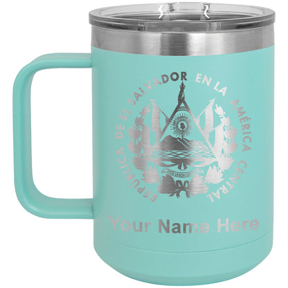 15oz Vacuum Insulated Coffee Mug, Flag of El Salvador, Personalized Engraving Included