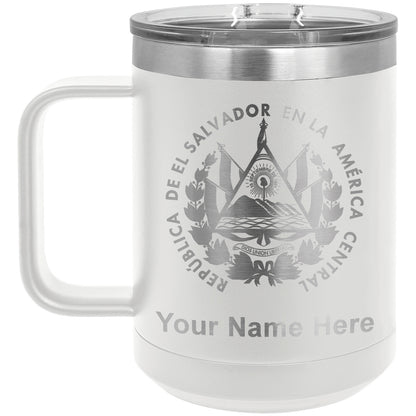 15oz Vacuum Insulated Coffee Mug, Flag of El Salvador, Personalized Engraving Included