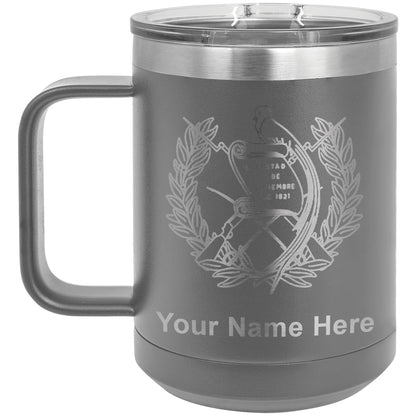 15oz Vacuum Insulated Coffee Mug, Flag of Guatemala, Personalized Engraving Included