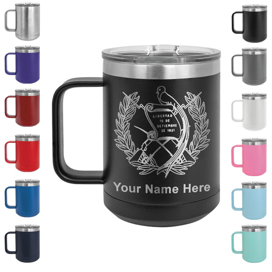 15oz Vacuum Insulated Coffee Mug, Flag of Guatemala, Personalized Engraving Included