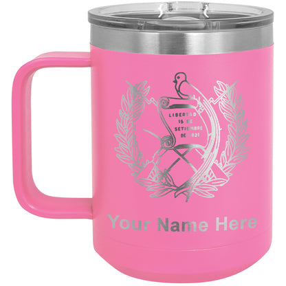15oz Vacuum Insulated Coffee Mug, Flag of Guatemala, Personalized Engraving Included