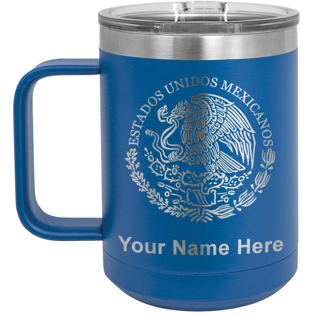 15oz Vacuum Insulated Coffee Mug, Flag of Mexico, Personalized Engraving Included