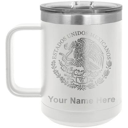 15oz Vacuum Insulated Coffee Mug, Flag of Mexico, Personalized Engraving Included