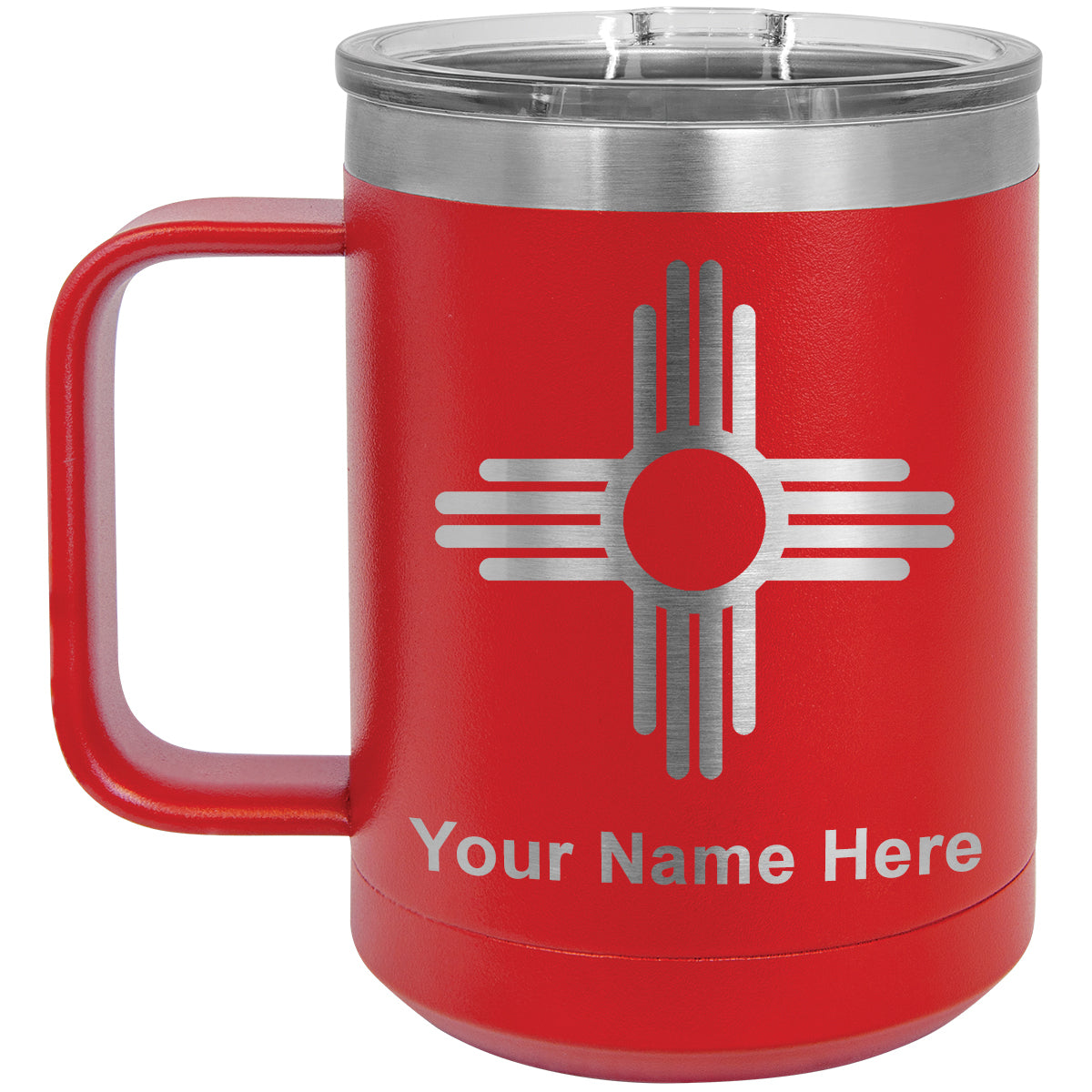 15oz Vacuum Insulated Coffee Mug, Flag of New Mexico, Personalized Engraving Included