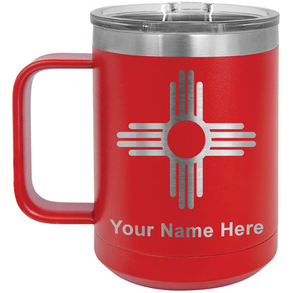 15oz Vacuum Insulated Coffee Mug, Flag of New Mexico, Personalized Engraving Included
