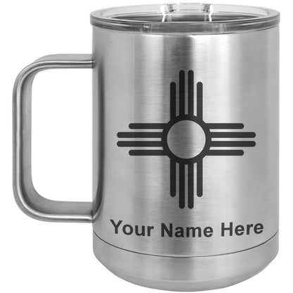 15oz Vacuum Insulated Coffee Mug, Flag of New Mexico, Personalized Engraving Included