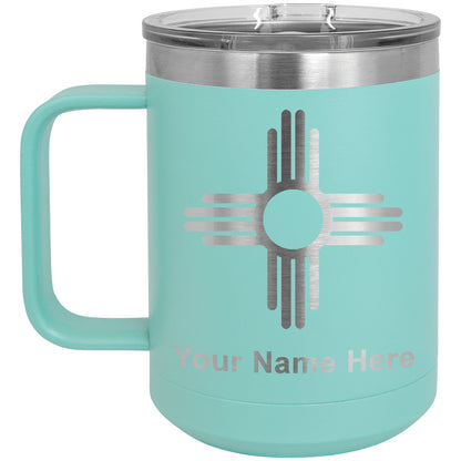 15oz Vacuum Insulated Coffee Mug, Flag of New Mexico, Personalized Engraving Included