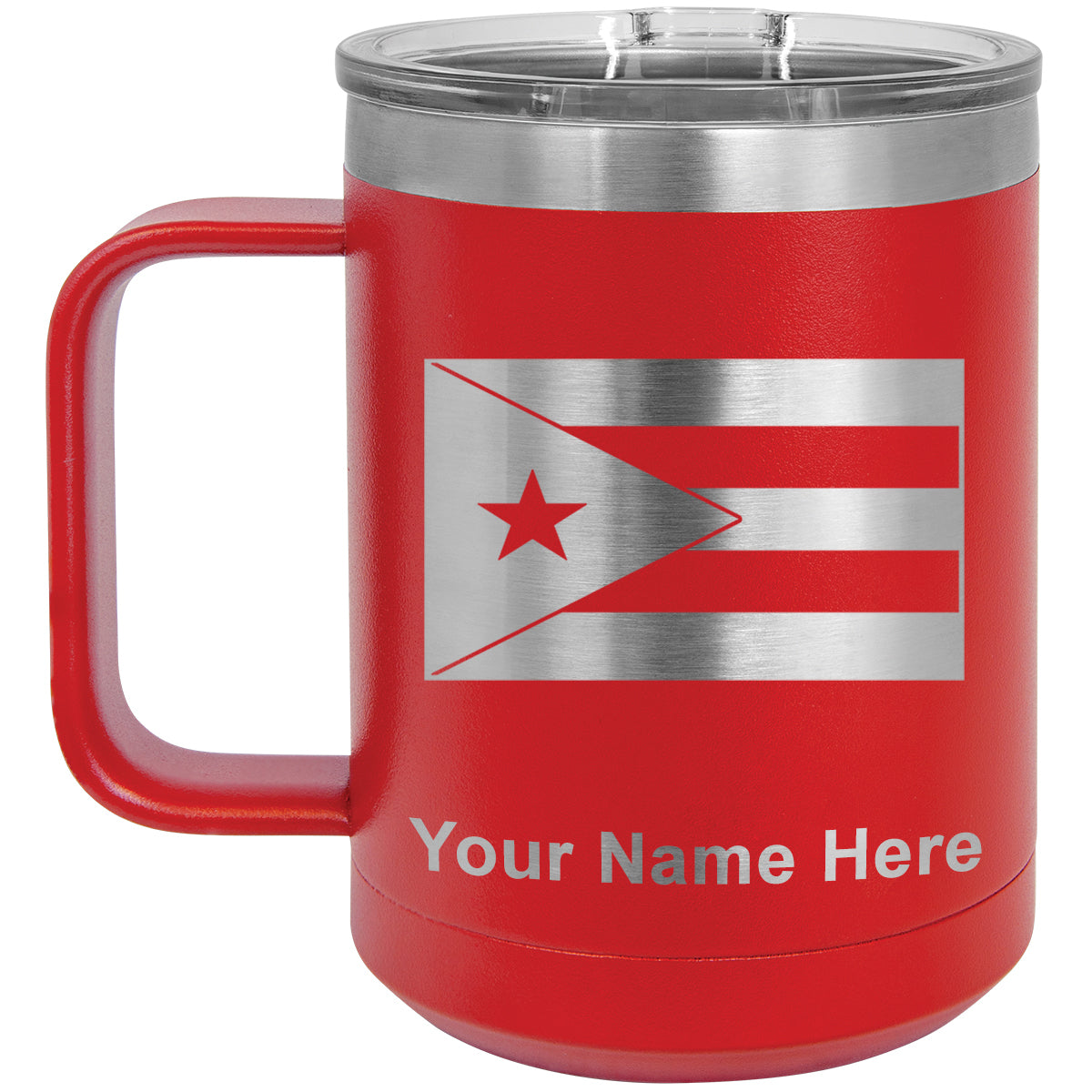 15oz Vacuum Insulated Coffee Mug, Flag of Puerto Rico, Personalized Engraving Included