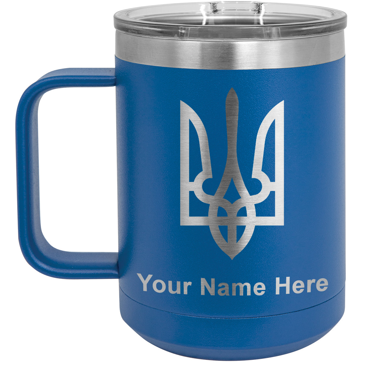 15oz Vacuum Insulated Coffee Mug, Flag of Ukraine, Personalized Engraving Included