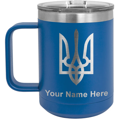 15oz Vacuum Insulated Coffee Mug, Flag of Ukraine, Personalized Engraving Included