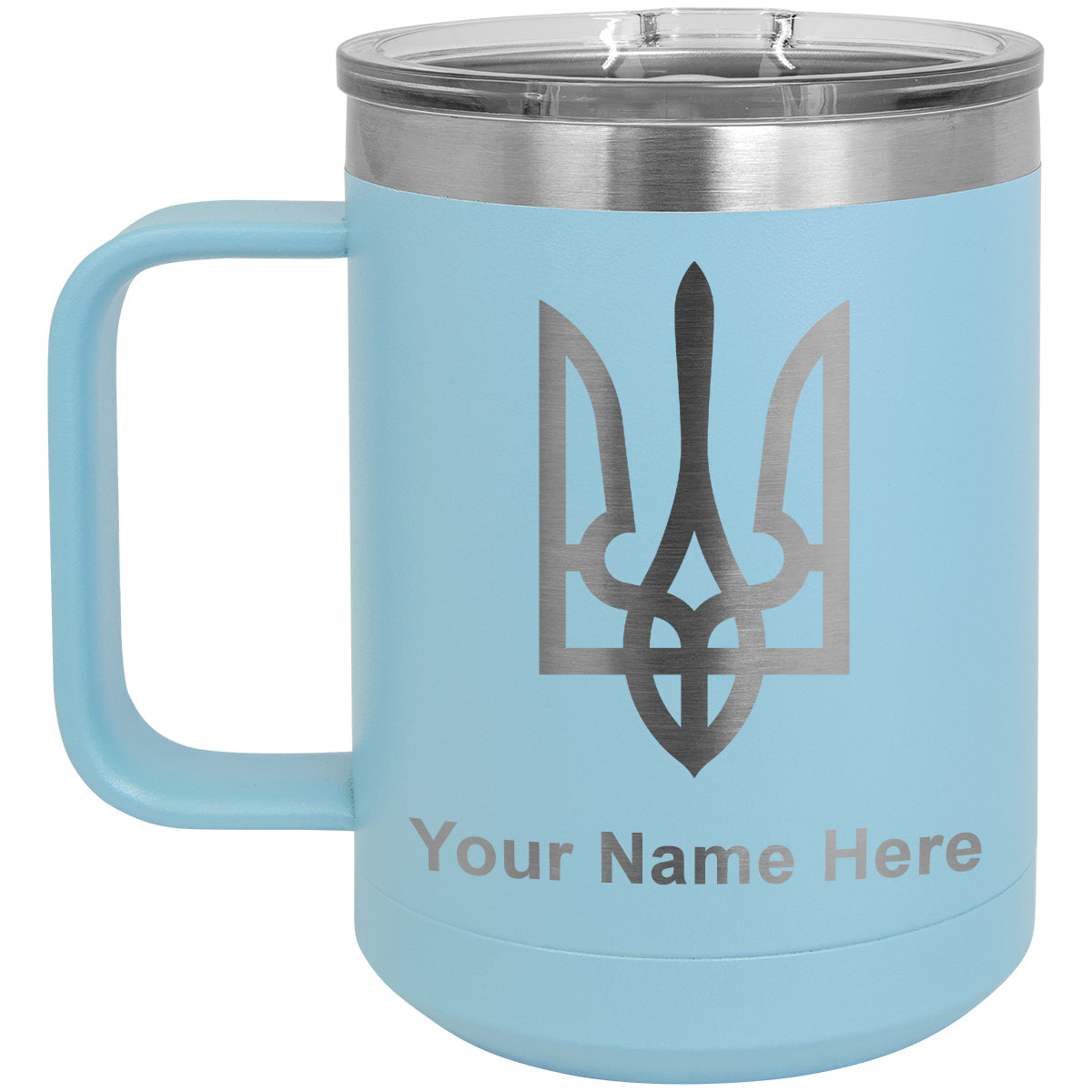 15oz Vacuum Insulated Coffee Mug, Flag of Ukraine, Personalized Engraving Included