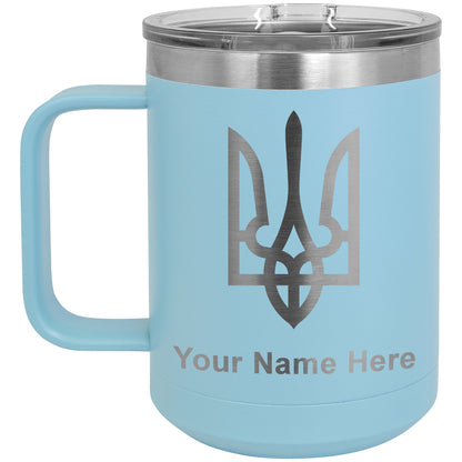 15oz Vacuum Insulated Coffee Mug, Flag of Ukraine, Personalized Engraving Included