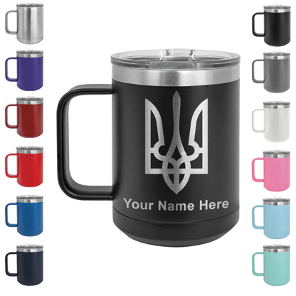 15oz Vacuum Insulated Coffee Mug, Flag of Ukraine, Personalized Engraving Included