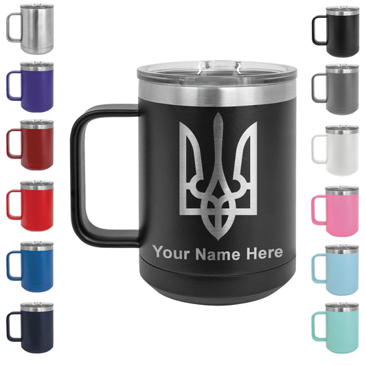 15oz Vacuum Insulated Coffee Mug, Flag of Ukraine, Personalized Engraving Included