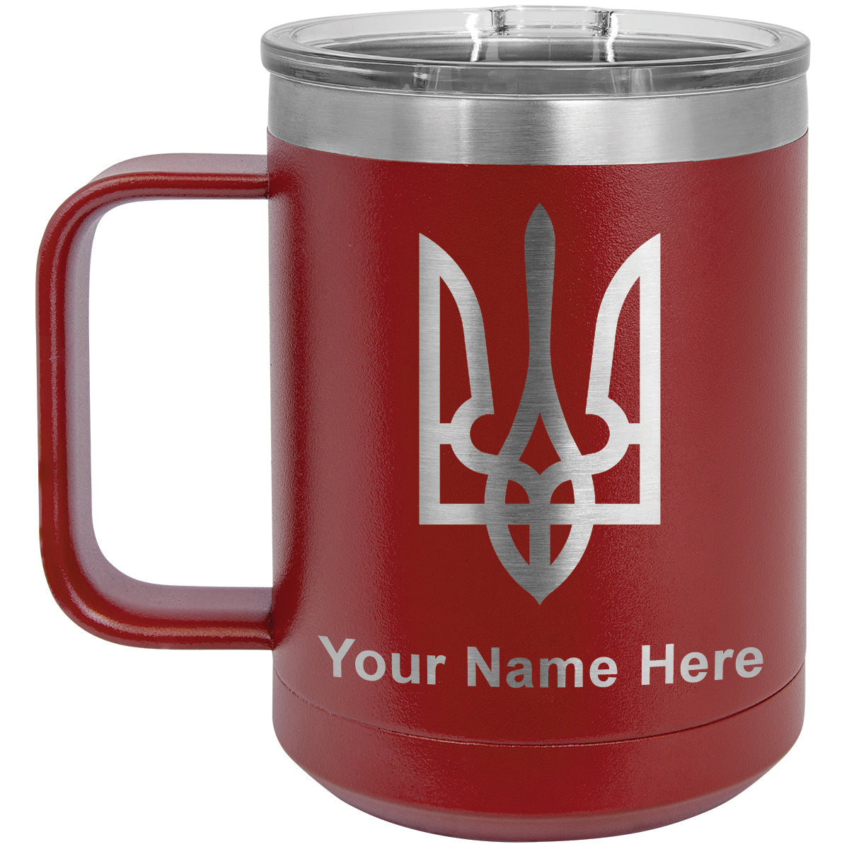 15oz Vacuum Insulated Coffee Mug, Flag of Ukraine, Personalized Engraving Included