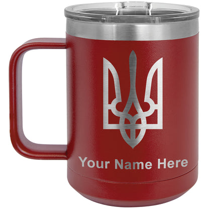 15oz Vacuum Insulated Coffee Mug, Flag of Ukraine, Personalized Engraving Included
