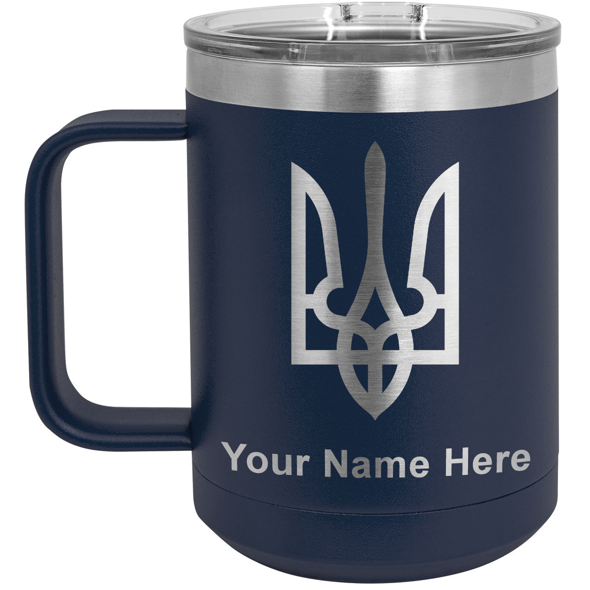 15oz Vacuum Insulated Coffee Mug, Flag of Ukraine, Personalized Engraving Included