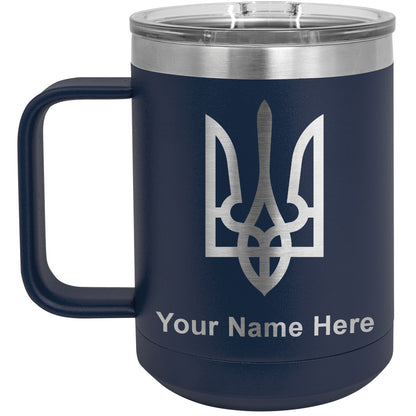 15oz Vacuum Insulated Coffee Mug, Flag of Ukraine, Personalized Engraving Included