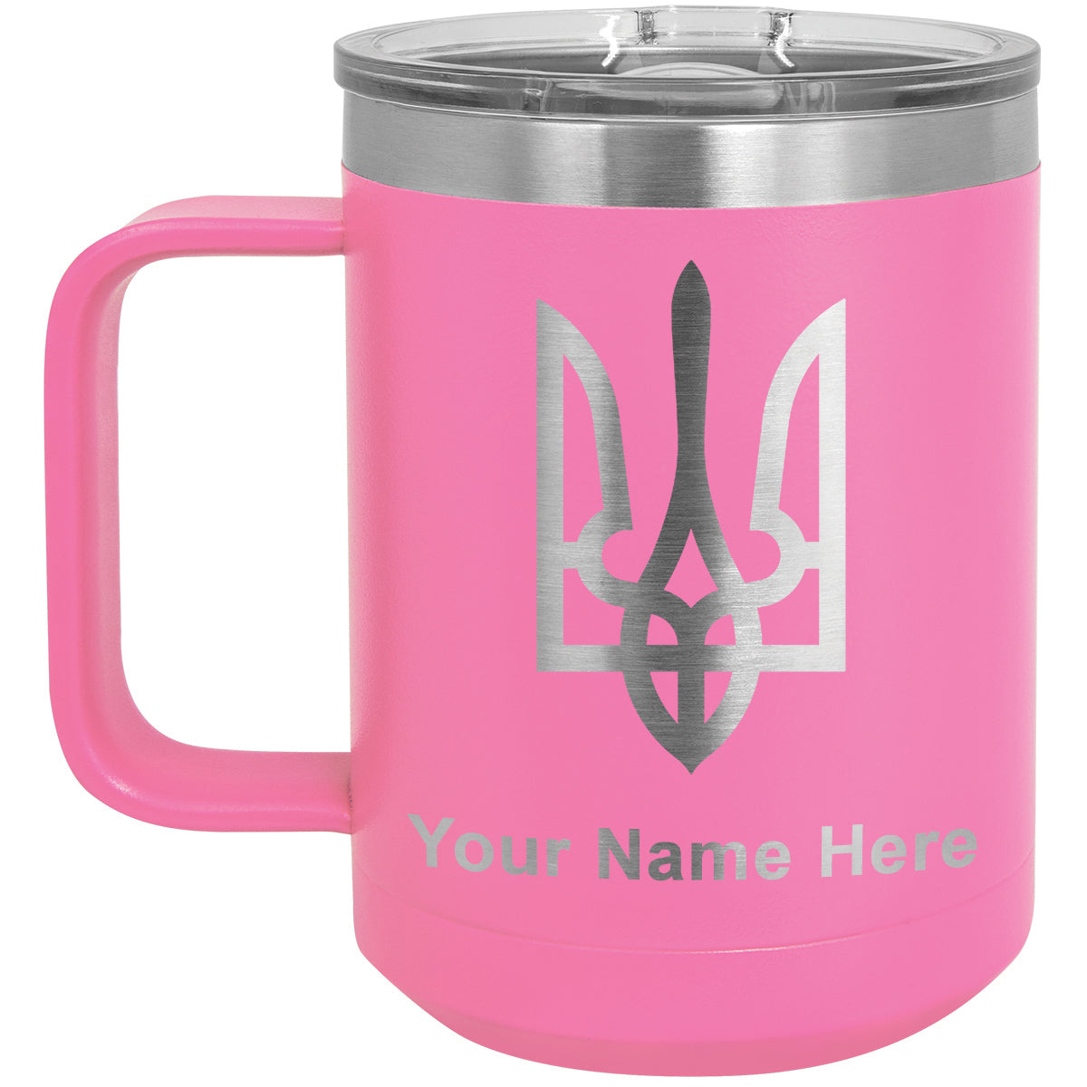 15oz Vacuum Insulated Coffee Mug, Flag of Ukraine, Personalized Engraving Included