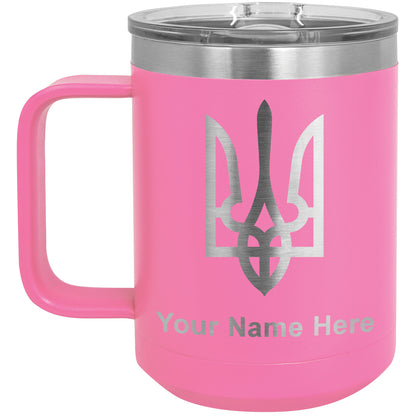 15oz Vacuum Insulated Coffee Mug, Flag of Ukraine, Personalized Engraving Included