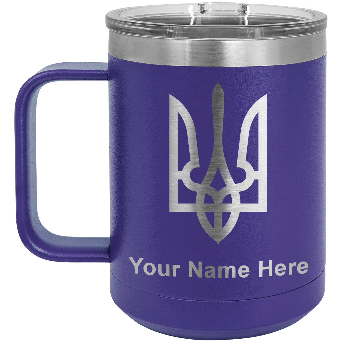 15oz Vacuum Insulated Coffee Mug, Flag of Ukraine, Personalized Engraving Included