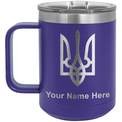 15oz Vacuum Insulated Coffee Mug, Flag of Ukraine, Personalized Engraving Included