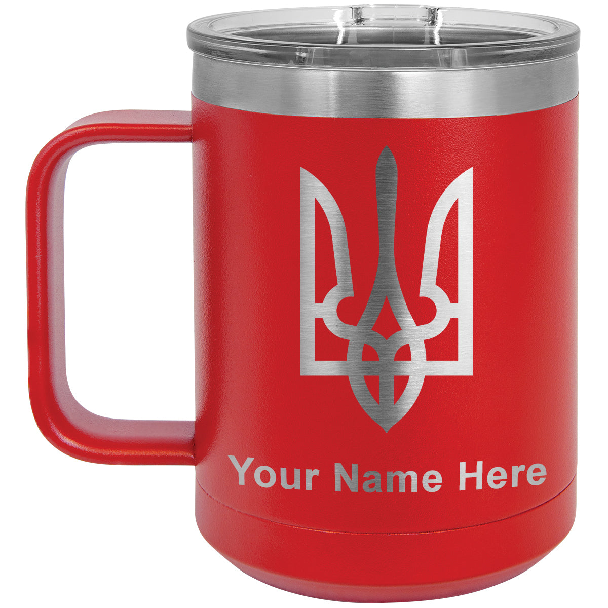 15oz Vacuum Insulated Coffee Mug, Flag of Ukraine, Personalized Engraving Included