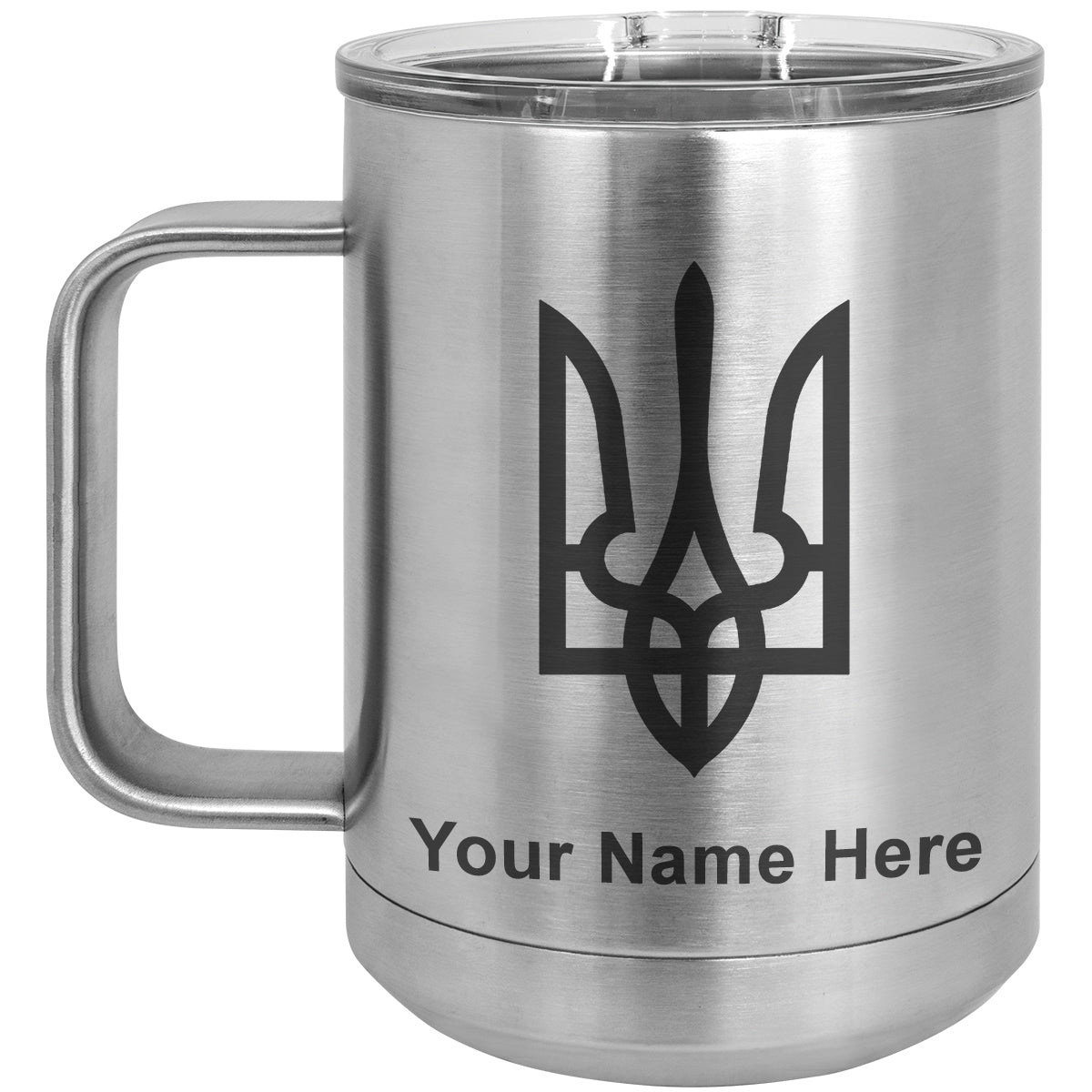 15oz Vacuum Insulated Coffee Mug, Flag of Ukraine, Personalized Engraving Included