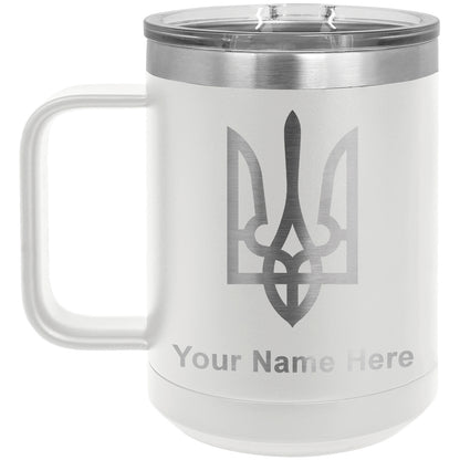 15oz Vacuum Insulated Coffee Mug, Flag of Ukraine, Personalized Engraving Included