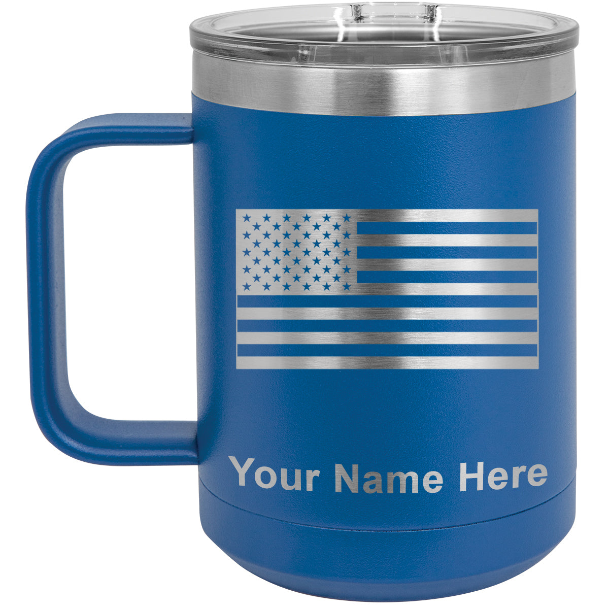 15oz Vacuum Insulated Coffee Mug, Flag of the United States, Personalized Engraving Included