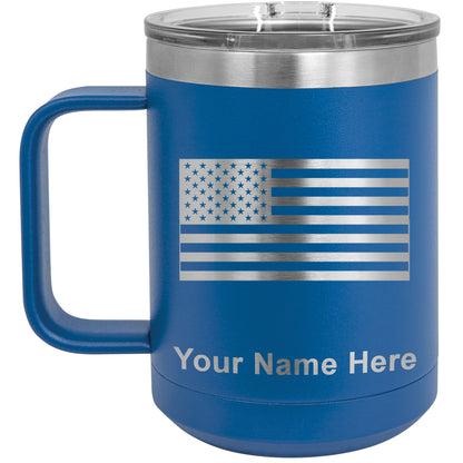 15oz Vacuum Insulated Coffee Mug, Flag of the United States, Personalized Engraving Included
