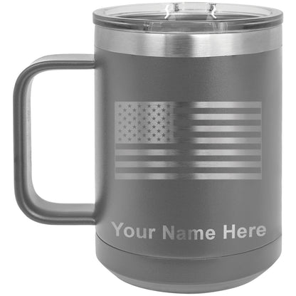 15oz Vacuum Insulated Coffee Mug, Flag of the United States, Personalized Engraving Included